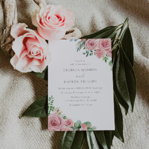 Élégant Faire-part de mariage floral rose pâle