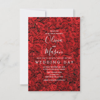 Élégant Faire-part de mariage Floral Rose Rouge