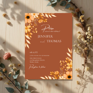 Élégant Faire-Part de Mariage Floral Terracotta De