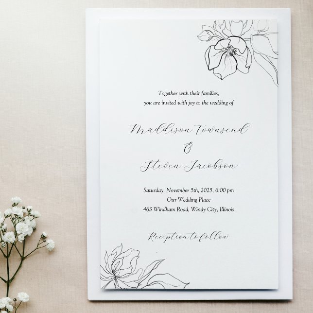 Elégant Faire-part de mariage floral tiré main (Créateur téléchargé)