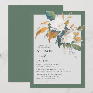 Élégant Faire-part de mariage Floral Vert Sage Bla