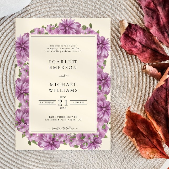 Élégant Faire-part de mariage Floral Violet (Créateur téléchargé)