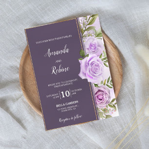 Élégant Faire-part de mariage floral violet foncé