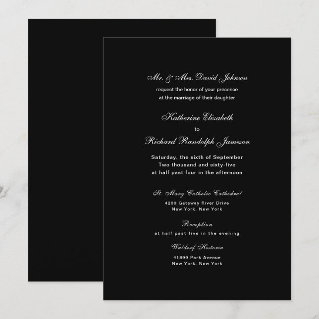 Élégant Faire-part de mariage Formal Noir (Devant / Derrière)