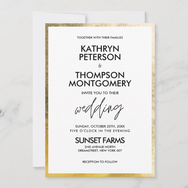 Élégant Faire-part de mariage Gold Foil Edge (Devant)