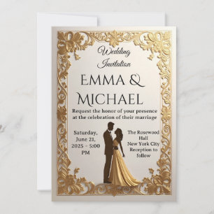 Elégant Faire-part de mariage Gold Frame