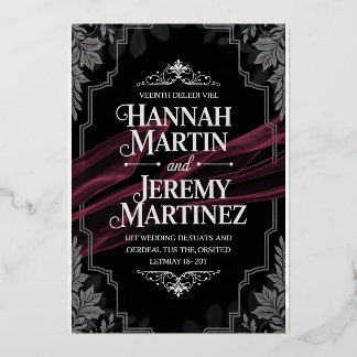 Élégant Faire-part de mariage gothique noir et arg