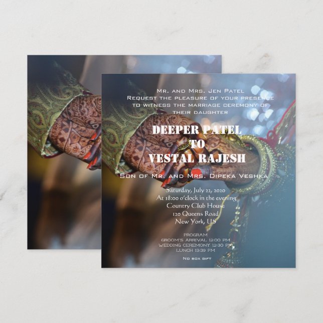 Élégant Faire-part de mariage indien de henné (Devant / Derrière)