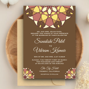 Élégant Faire-part de mariage indien Mandala Brown
