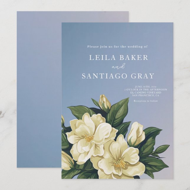 Élégant Faire-part de mariage Magnolia (Devant / Derrière)