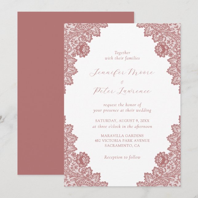 Elégant Faire-part de mariage Marsala Lace (Devant / Derrière)
