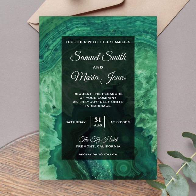 Élégant Faire-part de mariage moderne vert Agate (Créateur téléchargé)