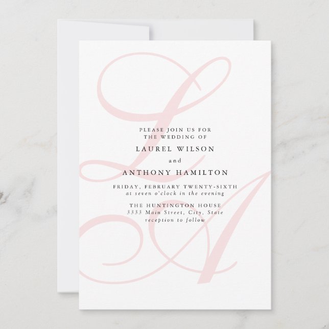 Élégant Faire-part de mariage Monogramme rose (Devant)