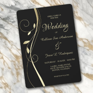 Elégant Faire-part de mariage noir à feuille d'or