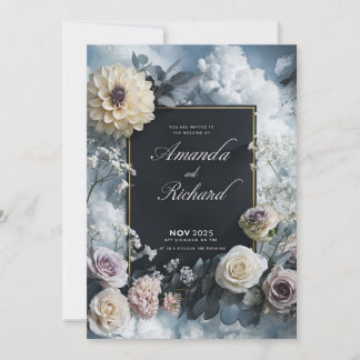Elégant Faire-part de mariage Noir Avec Borde Flor