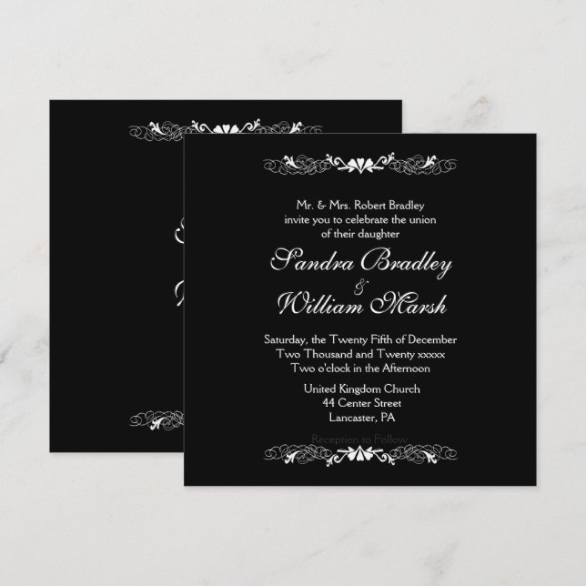 Elégant Faire-part de mariage noir et blanc (Devant / Derrière)