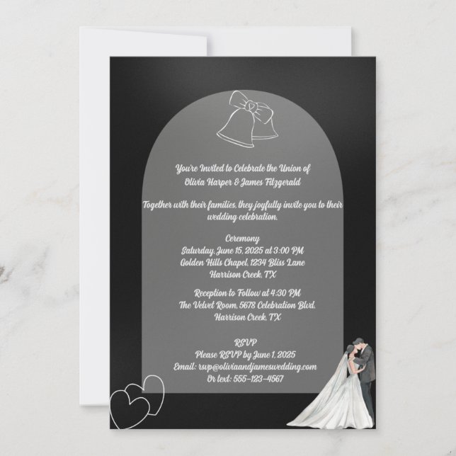 Élégant Faire-part de mariage noir et blanc (Devant)