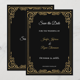 Élégant faire-part de mariage noir et or à conserv
