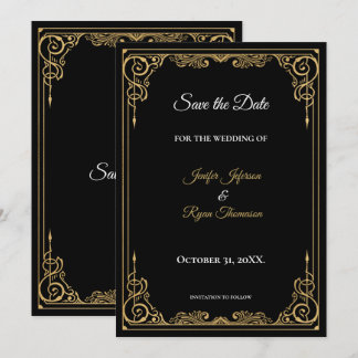 Élégant faire-part de mariage noir et or à conserv