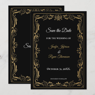 Élégant faire-part de mariage noir et or à conserv