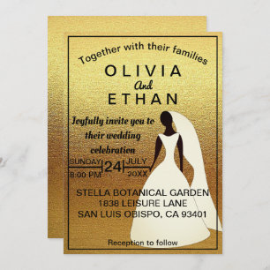 Élégant Faire-part de mariage noir et or chic