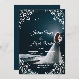 Élégant faire-part de mariage noir & or