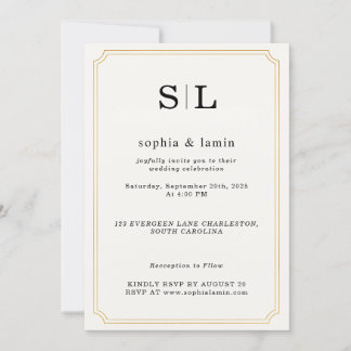 Elégant Faire-part de mariage or avec Monogramme
