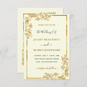 Élégant Faire-part de mariage or Feuilles d'or