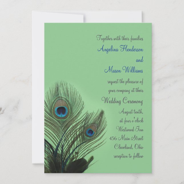 Élégant Faire-part de mariage Peacock (vert) (Devant)