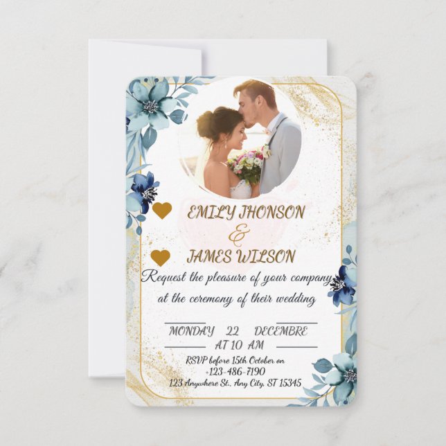 Élégant Faire-part de mariage personnalisable, (Devant)