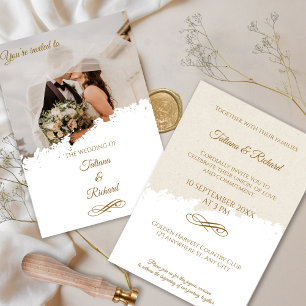 Élégant Faire-part de mariage photo et script or