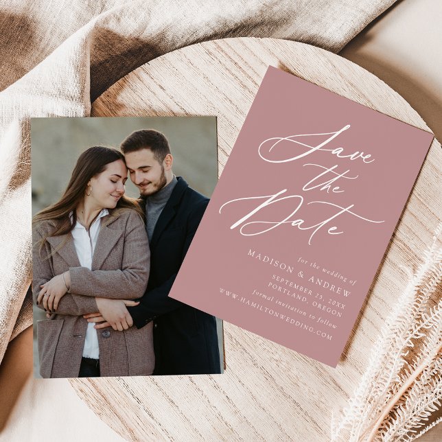 Élégant faire-part de mariage photo rose poudré (Créateur téléchargé)