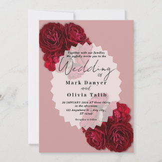 Élégant Faire-part de mariage Rose Rouge - Romanti