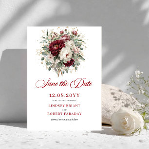 Élégant Faire-Part de Mariage Rouge Bourgeon et Fe