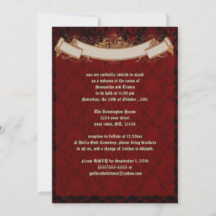 Élégant Faire-part de mariage rouge Damask Goth