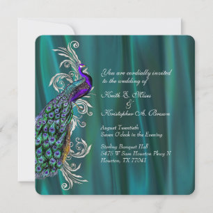 Élégant Faire-part de mariage Satin Turquoise et P