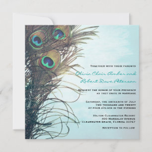 Élégant Faire-part de mariage simple de plumes de