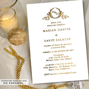 Élégant faire-part de mariage tout-en-un en or en 