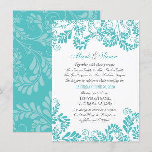 Élégant Faire-part de mariage turquoise fleurie
