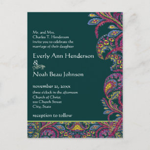 Élégant Faire-part de mariage Turquoise Paisley Vi