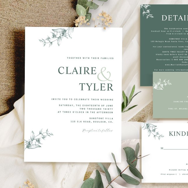Élégant Faire-part de mariage vert minimal moderne (Créateur téléchargé)