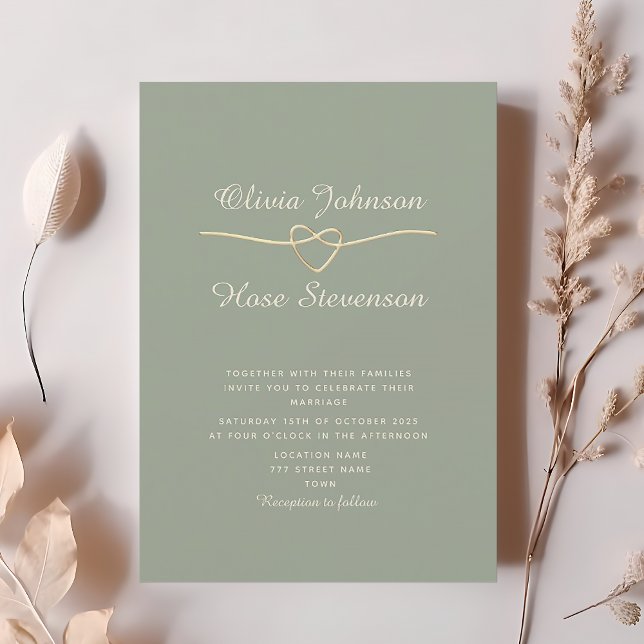 Élégant Faire-part de mariage Verte Gold Sage (Créateur téléchargé)