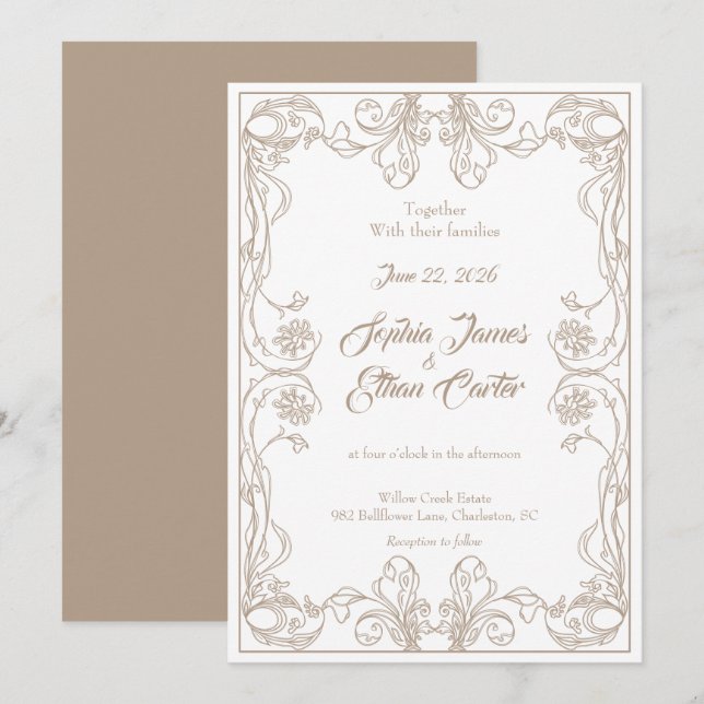 Élégant Faire-part de mariage Vintage (Devant / Derrière)