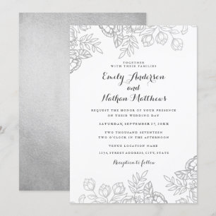 Elégant Faire-part de mariage Vintage floral argen