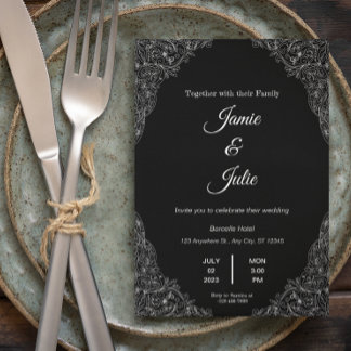 élégant faire-part de mariage vintage noir et blan