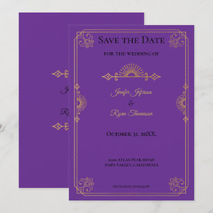 Élégant faire-part de mariage violet et or