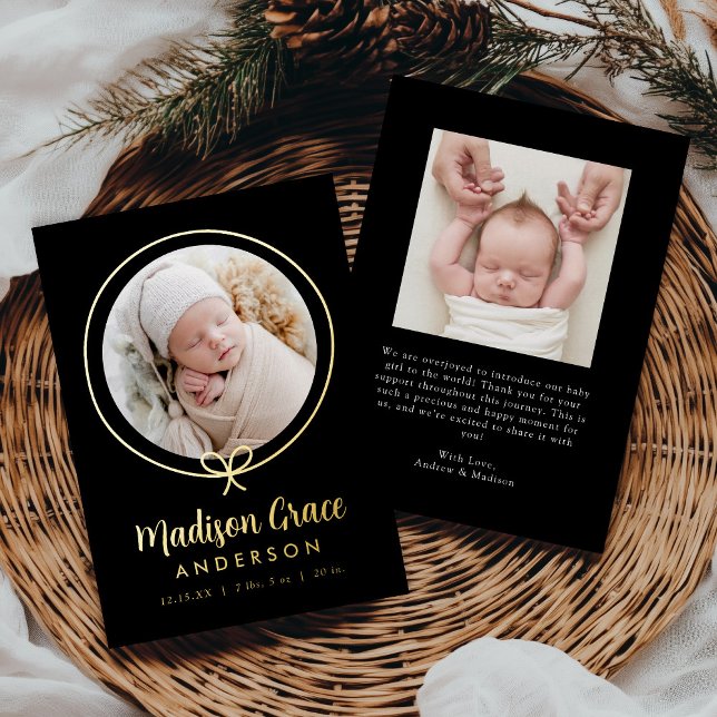 Élégant Faire-part de naissance à fond noir et or (Créateur téléchargé)
