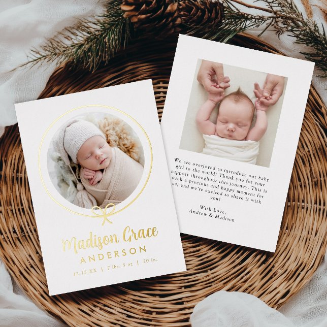 Élégant Faire-part de naissance à huile or Bow (Créateur téléchargé)