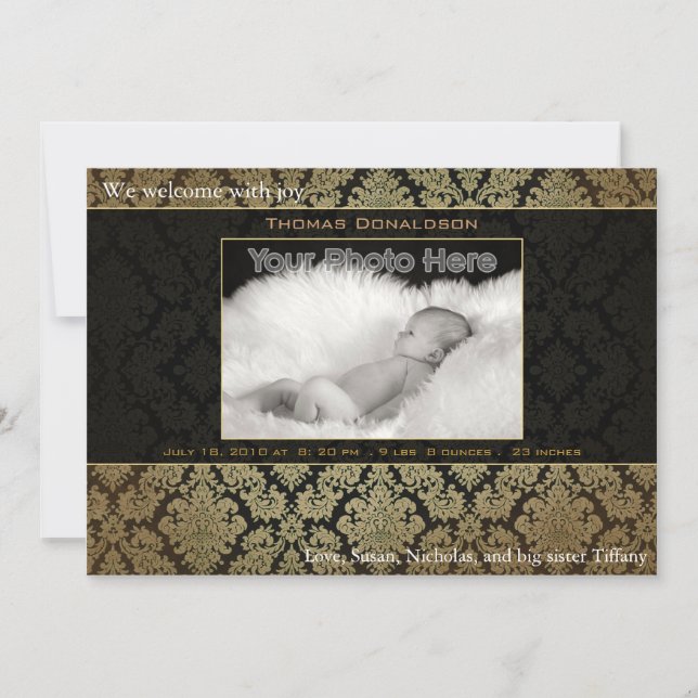 Élégant faire-part de naissance bébé (Devant)