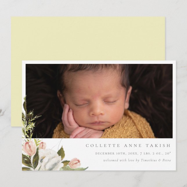 Élégant Faire-part de naissance de photos florales (Devant / Derrière)